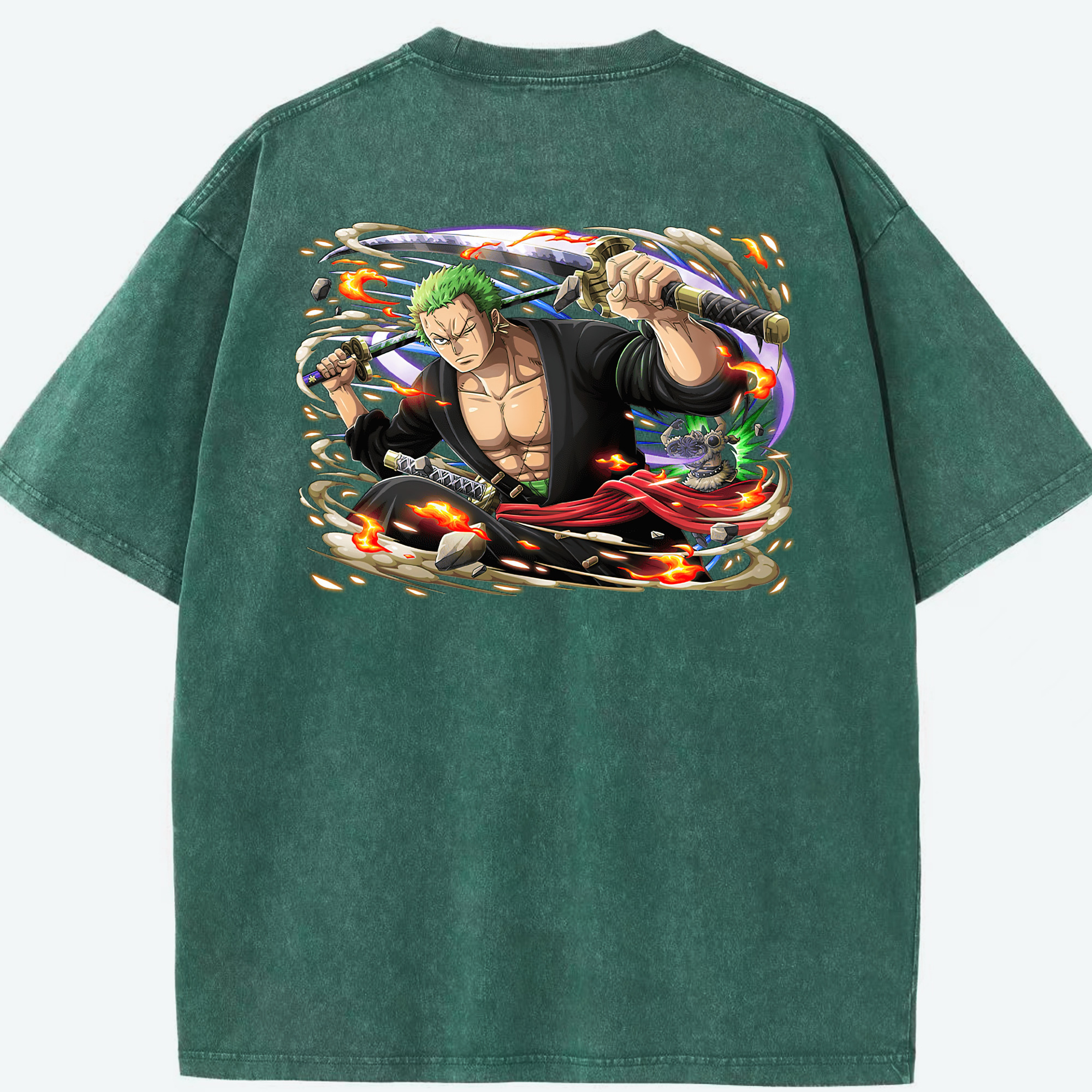 ワンピース ロロノア・ゾロ ONE PIECE Roronoa Zoro 綿100% ヴィンテージ風 半袖Tシャツ（背面プリント）